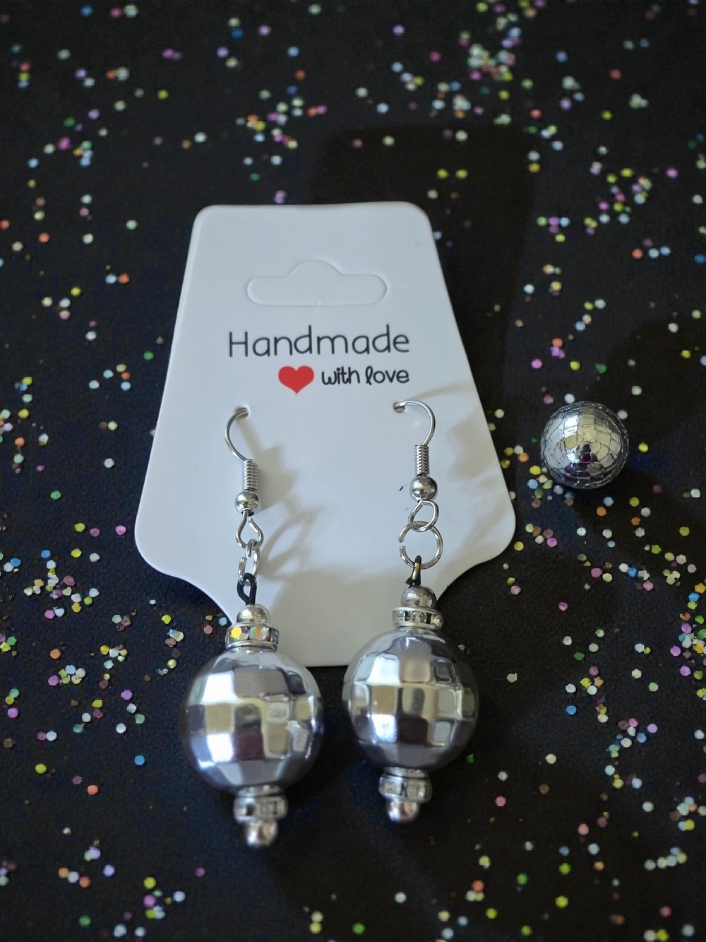 Handmade Silver Disco Ball Dangle Earrings New
